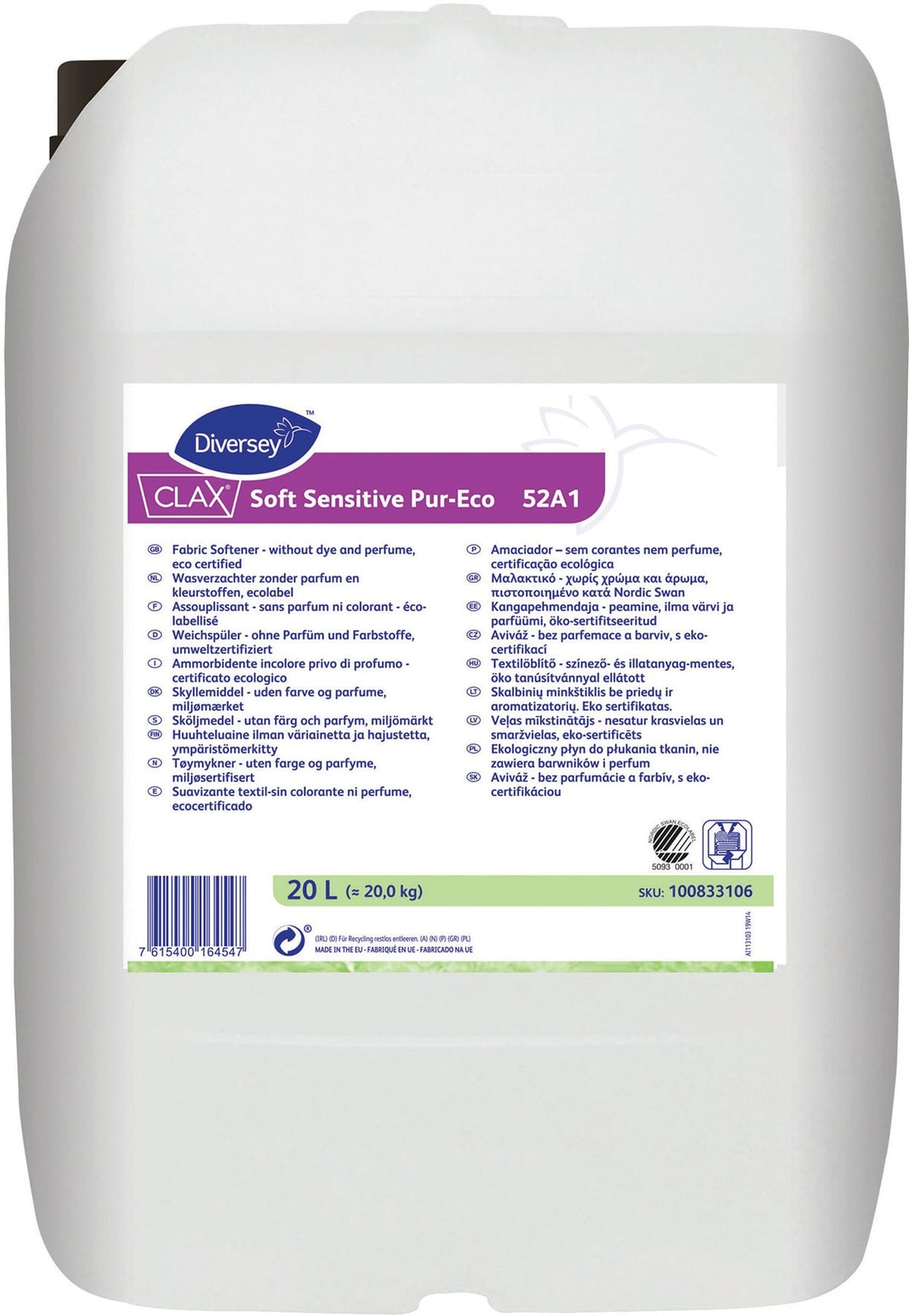 Sköljmedel Clax Soft Sensitive G 20L Diversey